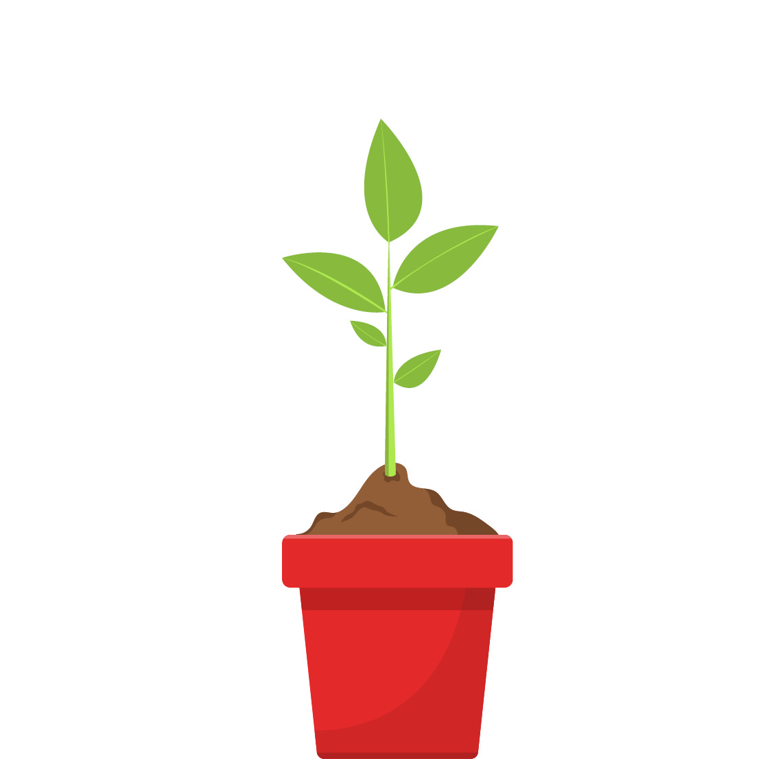 Sapling growing from a red pot, illustrated.