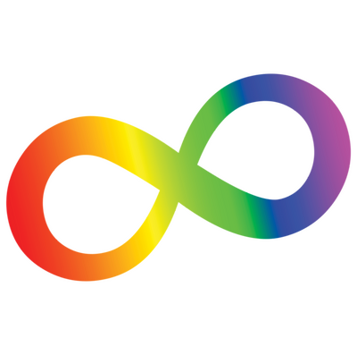 Infinity symbol colored in a rainbow gradient: a symbol for neurodiversity.